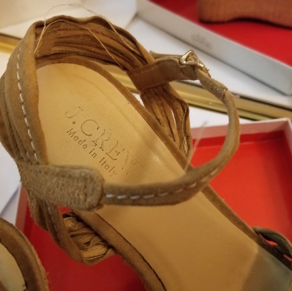 Vintage J. Crew Nude Tan suede strappy Platform wedge heel sandal - Picture 5 of 11